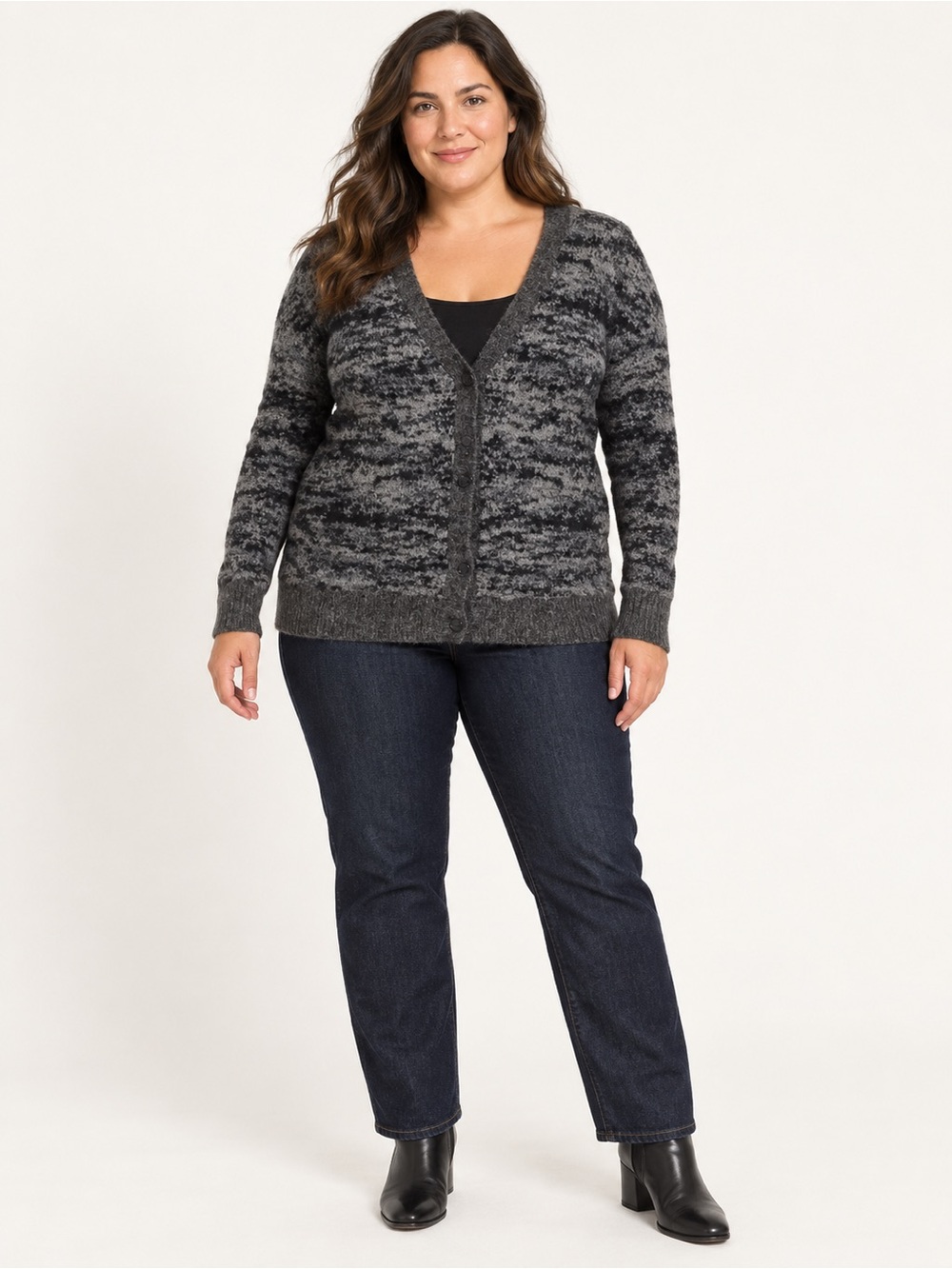 Athleta Extra Fine Merino Wool V-Neck Button Cardigan in Charcoal Gray SZ 1X